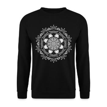 Yoga Blumen Mandala Libellen Design für Meditation - Unisex Pullover - Schwarz - Vorne - Alina (178cm) & Michal (187cm)