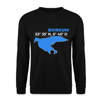 Borkum Koordinaten Nordsee Insel Urlaub - Unisex Pullover - Schwarz - Vorne - Alina (178cm) & Michal (187cm)