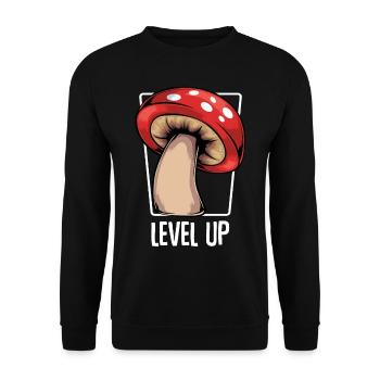 Mushroom - Level Up - Cool Gamer Fly agaric Statement - Unisex Sweatshirt - black - Front - Alina (178cm) & Michal (187cm)
