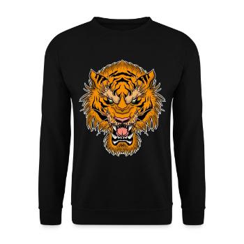Vintage Tiger Japan Tattoo Design Kampfsport Katze - Unisex Pullover - Schwarz - Vorne - Alina (178cm) & Michal (187cm)