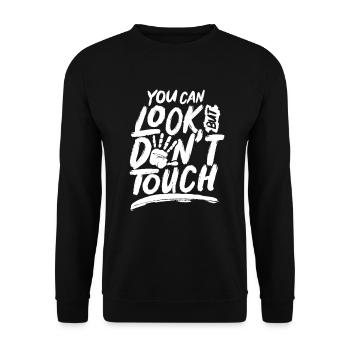 Du kannst gucken aber nicht anfassen Finger Weg - Unisex Pullover - Schwarz - Vorne - Alina (178cm) & Michal (187cm)