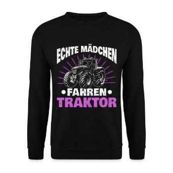 Echte Mädchen fahren Traktor Traktorfahrer Landwir - Unisex Pullover - Schwarz - Vorne - Alina (178cm) & Michal (187cm)