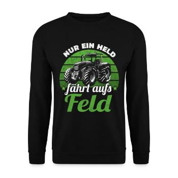 Nur ein Held fährt aufs Feld Traktor Landwirt - Unisex Pullover - Schwarz - Vorne - Alina (178cm) & Michal (187cm)