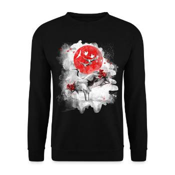 The crane, Tsuru, symbolizes longevity in Japan - Unisex Sweatshirt - black - Front - Alina (178cm) & Michal (187cm)