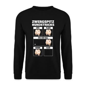 Zwergspitz Hundetricks Pomeranian Hund - Unisex Pullover - Schwarz - Vorne - Alina (178cm) & Michal (187cm)