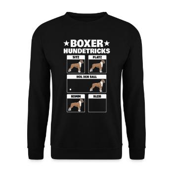 Boxer Hundetricks Hund - Unisex Pullover - Schwarz - Vorne - Alina (178cm) & Michal (187cm)