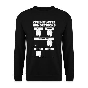 Zwergspitz Hundetricks Pomeranian Hund - Unisex Pullover - Schwarz - Vorne - Alina (178cm) & Michal (187cm)