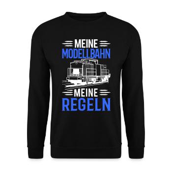 Meine Modellbahn Meine Regeln Modelleisenbahn Mode - Unisex Pullover - Schwarz - Vorne - Alina (178cm) & Michal (187cm)