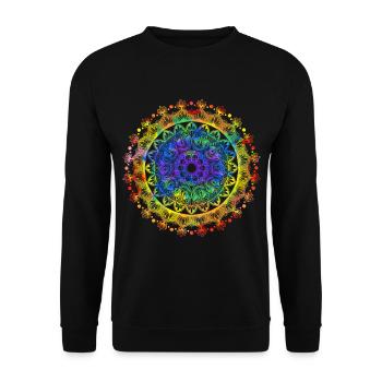 Lebendiges Mandala spirituell mit bunten Farben - Unisex Pullover - Schwarz - Vorne - Alina (178cm) & Michal (187cm)