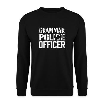 Grammatik Polizist Lehrer Rechtschreibung Lustig - Unisex Pullover - Schwarz - Vorne - Alina (178cm) & Michal (187cm)