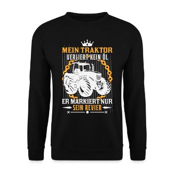 Mein Traktor verliert kein Öl Traktorfahrer Bauer - Unisex Pullover - Schwarz - Vorne - Alina (178cm) & Michal (187cm)
