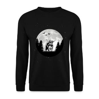 Highland Cattle Mond Kuh Rinder Bauer Geschenk - Unisex Pullover - Schwarz - Vorne - Alina (178cm) & Michal (187cm)