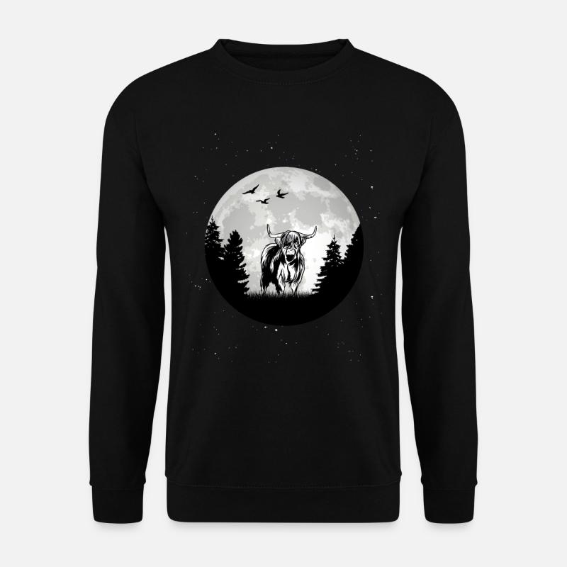Highland Cattle Mond Kuh Rinder Bauer Geschenk - Unisex Pullover - Schwarz