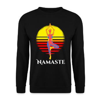 Sonnenuntergang Yoga Kleidung Namaste Für Damen - Unisex Pullover - Schwarz - Vorne - Alina (178cm) & Michal (187cm)