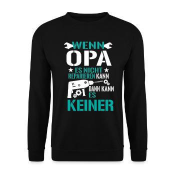 Opa Großvater Reparieren Basteln Bohrmaschine - Unisex Pullover - Schwarz - Vorne - Alina (178cm) & Michal (187cm)