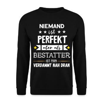 Lustige Bestatter Friedhof Bestattung Geschenke - Unisex Pullover - Schwarz - Vorne - Alina (178cm) & Michal (187cm)