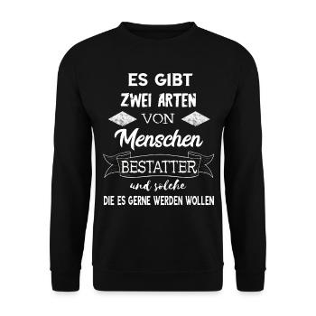 Lustige Bestatter Friedhof Bestattung Geschenke - Unisex Pullover - Schwarz - Vorne - Alina (178cm) & Michal (187cm)