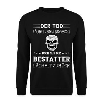 Lustige Bestatter Friedhof Bestattung Geschenke - Unisex Pullover - Schwarz - Vorne - Alina (178cm) & Michal (187cm)