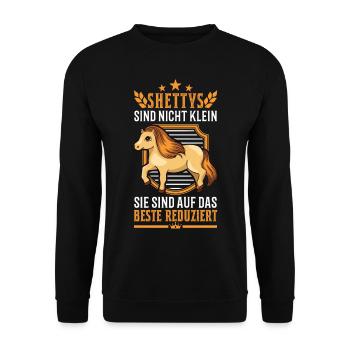 Shettys sind nicht klein Shetland Pony Spruch - Unisex Pullover - Schwarz - Vorne - Alina (178cm) & Michal (187cm)