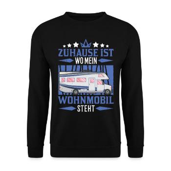 Zuhause ist wo mein Wohnmobil steht Wohnwagen - Unisex Pullover - Schwarz - Vorne - Alina (178cm) & Michal (187cm)