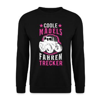 Coole Mädels fahren Trecker Traktor Mädchen - Unisex Pullover - Schwarz - Vorne - Alina (178cm) & Michal (187cm)