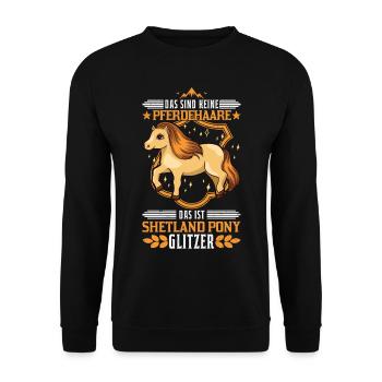 Shetland Pony Glitzer Shetty Pferdehaare Reiterin - Unisex Pullover - Schwarz - Vorne - Alina (178cm) & Michal (187cm)