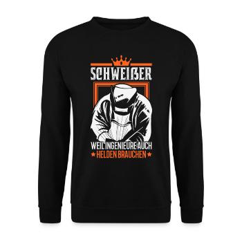 Schweißer Weil Ingenieure auch Helden brauchen - Unisex Pullover - Schwarz - Vorne - Alina (178cm) & Michal (187cm)