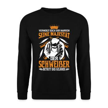 Schweißer Majestät Schweißermaske Schweisser König - Unisex Pullover - Schwarz - Vorne - Alina (178cm) & Michal (187cm)