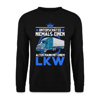 LKW-Fahrer Alter Mann Lastwagen Spedition LKW - Unisex Pullover - Schwarz - Vorne - Alina (178cm) & Michal (187cm)