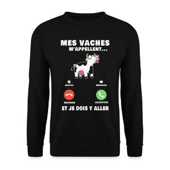 Mes vaches m'appellent Les vaches Bovins - Unisex Pullover - Schwarz - Vorne - Alina (178cm) & Michal (187cm)