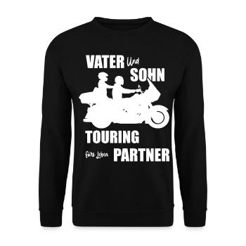 Vater Sohn Motorrad Touring Geschenkidee - Unisex Pullover - Schwarz - Vorne - Alina (178cm) & Michal (187cm)