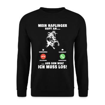 Haflinger Pferd Telefon Reiterin Pferdemädchen - Unisex Pullover - Schwarz - Vorne - Alina (178cm) & Michal (187cm)