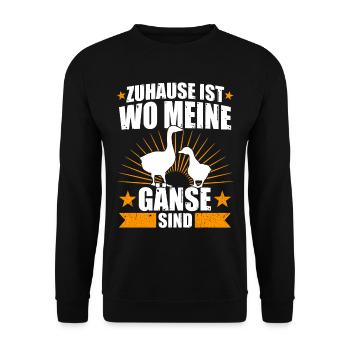Zuhause ist wo meine Gänse sind Gänsezüchter - Unisex Pullover - Schwarz - Vorne - Alina (178cm) & Michal (187cm)