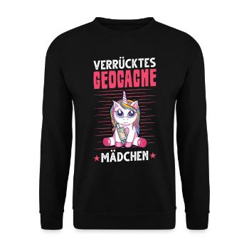 Verrücktes Geocache Mädchen Geocaching Geocacherin - Unisex Pullover - Schwarz - Vorne - Alina (178cm) & Michal (187cm)
