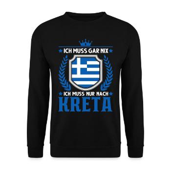 Ich muss gar nix Ich muss nur nach Kreta Urlaub - Unisex Pullover - Schwarz - Vorne - Alina (178cm) & Michal (187cm)