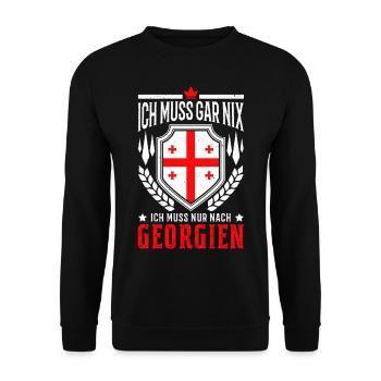 Ich muss gar nix Ich muss nur nach Georgien - Unisex Pullover - Schwarz - Vorne - Alina (178cm) & Michal (187cm)