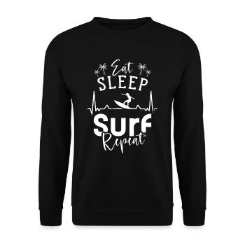 Essen Schlafen Surfen Wiederholen Surfer Surfing - Unisex Pullover - Schwarz - Vorne - Alina (178cm) & Michal (187cm)