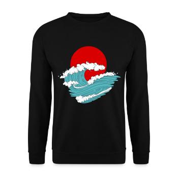 Japanische Welle Asiatische retro Tattoo Kunst - Unisex Pullover - Schwarz - Vorne - Alina (178cm) & Michal (187cm)