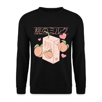 Japanischer Pfirsich Saft retro Anime Design - Unisex Pullover - Schwarz - Vorne - Alina (178cm) & Michal (187cm)