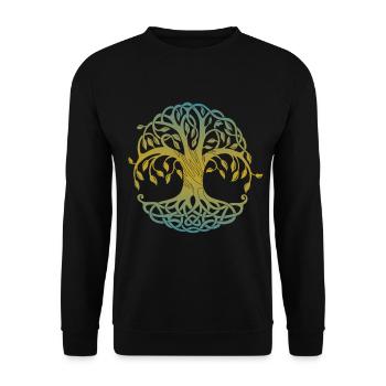 Tribal Yggdrasil Tattoo Wikinger Design Baum - Unisex Pullover - Schwarz - Vorne - Alina (178cm) & Michal (187cm)