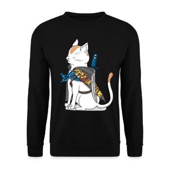 Samurai cat with katana sword in Japan style - Unisex Sweatshirt - black - Front - Alina (178cm) & Michal (187cm)