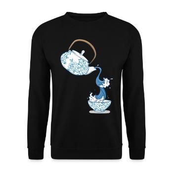 Teapot big wave art drawing Japan style - Unisex Sweatshirt - black - Front - Alina (178cm) & Michal (187cm)