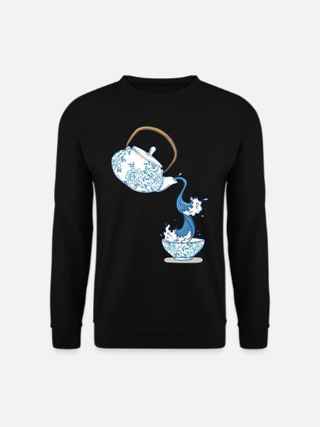 Teekanne große Welle Kunst Zeichnung Japan Stil - Unisex Pullover - Schwarz