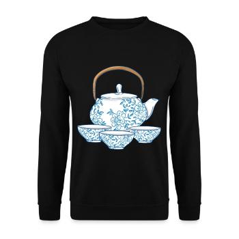 Tee oder Kaffee Kanne mit Tassen asiatische Kunst - Unisex Pullover - Schwarz - Vorne - Alina (178cm) & Michal (187cm)