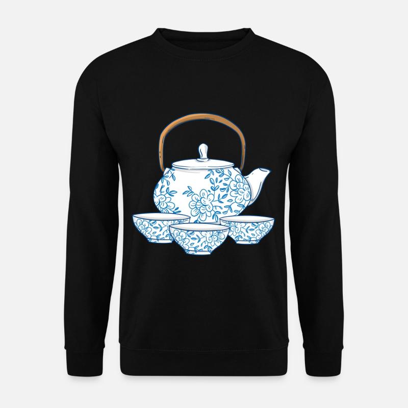 Tee oder Kaffee Kanne mit Tassen asiatische Kunst - Unisex Pullover - Schwarz