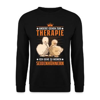 Seidenhuhn Therapie Seidenhühner Silkie Huhn - Unisex Pullover - Schwarz - Vorne - Alina (178cm) & Michal (187cm)