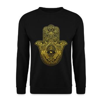 Lucky Charm Talisman Hamsa Hand Mandala Gift - Unisex Sweatshirt - black - Front - Alina (178cm) & Michal (187cm)