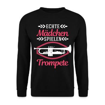 Echte Mädchen spielen Trompete Trompetistin - Unisex Pullover - Schwarz - Vorne - Alina (178cm) & Michal (187cm)