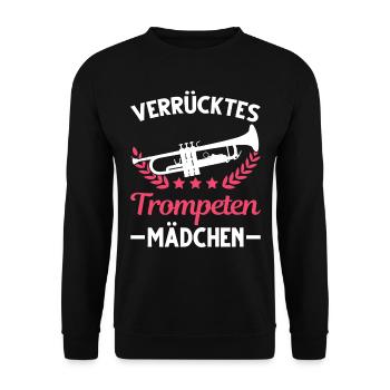 Verrücktes Trompeten Mädchen Trompetistin Mädel - Unisex Pullover - Schwarz - Vorne - Alina (178cm) & Michal (187cm)