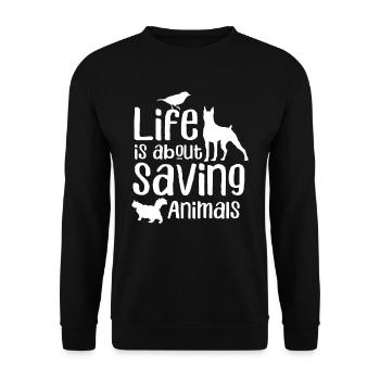 Dans la vie, c’est pour sauver des animaux - Sweat-shirt Unisexe - noir - Devant - Alina (178cm) & Michal (187cm)